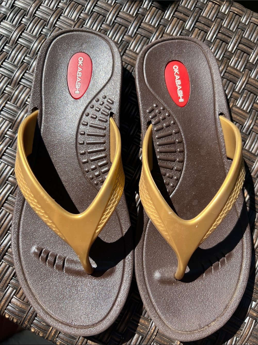 Okabashi Women's Brown Footbed with Tan Straps Flip Sandals